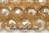CAA6051 15 inches 8mm faceted round AB-color yellow agate beads