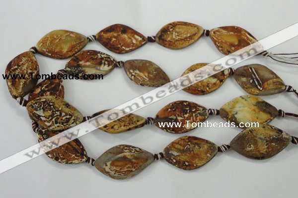 CAA759 15.5 inches 22*33mm twisted marquise wooden agate beads