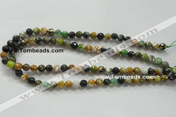 CAA791 15.5 inches 8mm faceted round fire crackle agate beads