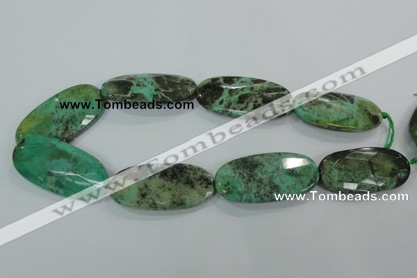 CAA95 15.5 inches 25*50mm faceted oval grass agate gemstone beads