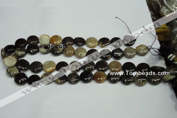 CAA950 15.5 inches 16mm flat round natural fossil wood agate beads