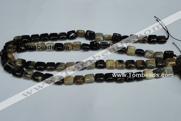 CAA951 15.5 inches 10*10mm square natural fossil wood agate beads
