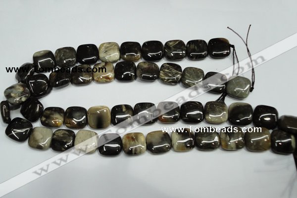 CAA952 15.5 inches 16*16mm square natural fossil wood agate beads