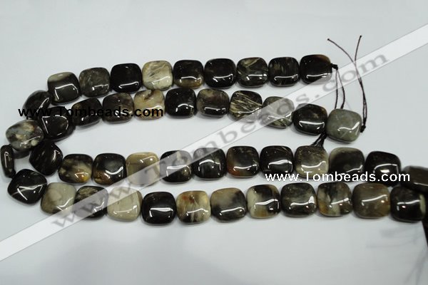 CAA953 15.5 inches 18*18mm square natural fossil wood agate beads