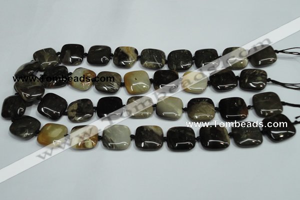 CAA954 15.5 inches 20*20mm square natural fossil wood agate beads