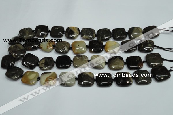 CAA955 15.5 inches 25*25mm square natural fossil wood agate beads
