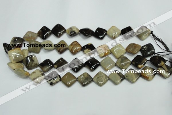 CAA958 15.5 inches 16*16mm diamond natural fossil wood agate beads