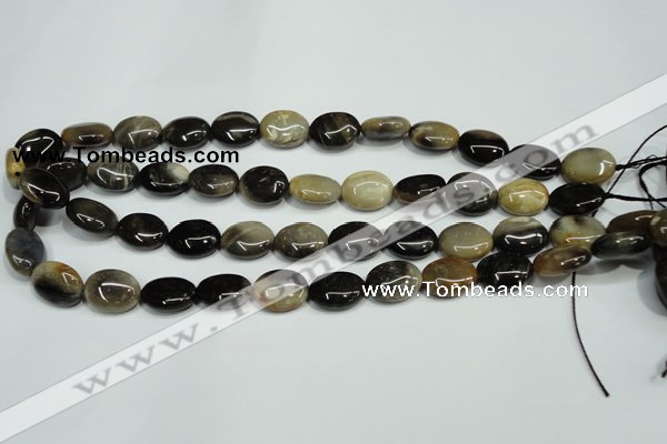 CAA959 15.5 inches 12*16mm oval natural fossil wood agate beads