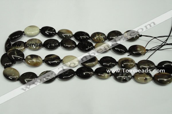 CAA960 15.5 inches 13*18mm oval natural fossil wood agate beads