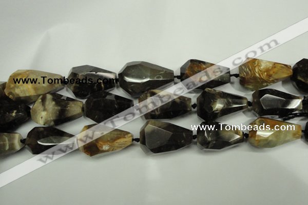 CAA970 28*40mm faceted teardrop natural fossil wood agate beads