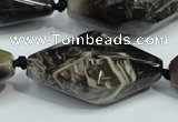 CAA972 20*40mm faceted rice natural fossil wood agate beads