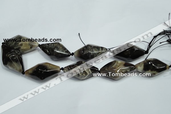 CAA972 20*40mm faceted rice natural fossil wood agate beads