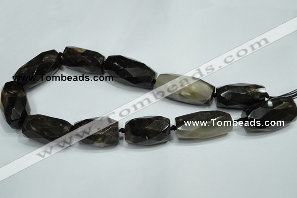 CAA973 18*30mm - 18*40mm faceted column natural fossil wood agate beads