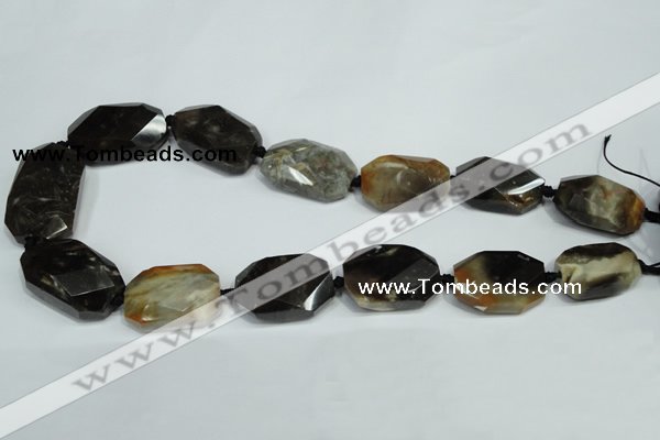 CAA974 18*25mm - 20*32mm faceted twisted rectangle fossil wood agate beads