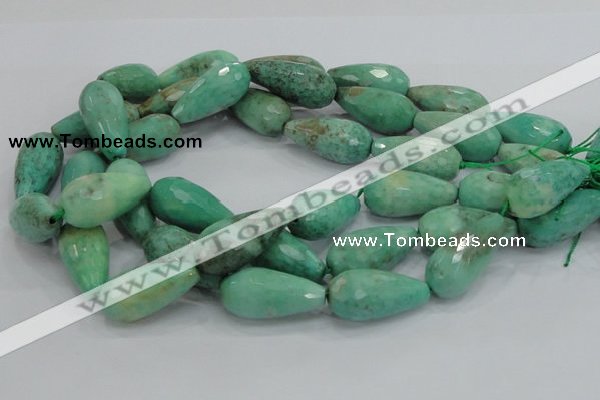 CAB17 15.5 inches 15*30mm faceted teardrop green grass agate beads