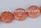 CAB245 15.5 inches 16mm flat round mahogany crazy lace agate beads