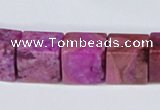 CAB279 15.5 inches 13*13mm cube fuchsia crazy lace agate beads