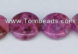 CAB292 15.5 inches 20mm flat round fuchsia crazy lace agate beads