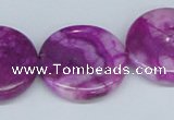 CAB293 15.5 inches 25mm flat round fuchsia crazy lace agate beads