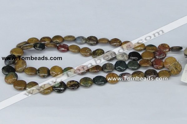 CAB366 15.5 inches 14mm flat round ocean agate gemstone beads
