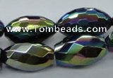CAB556 15.5 inches 15*25mm faceted rice AB-color black agate beads