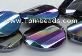 CAB561 18*25mm twisted & faceted oval AB-color black agate beads