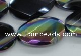 CAB562 20*30mm twisted & faceted oval AB-color black agate beads