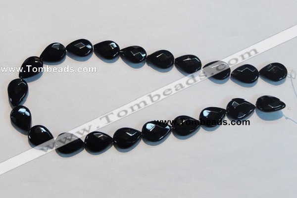 CAB813 15.5 inches 13*18mm faceted & flat teardrop black agate beads