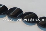 CAB815 15.5 inches 13*18mm faceted & twisted oval black agate beads