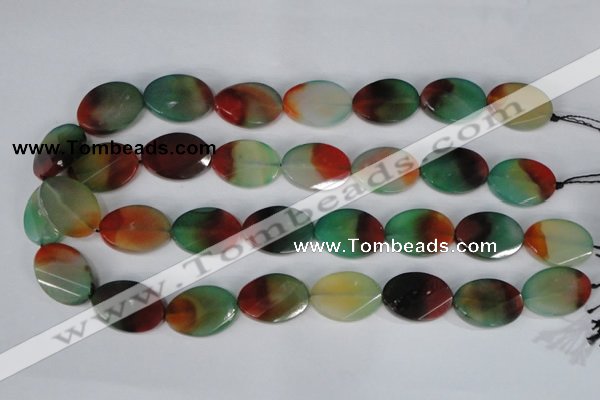 CAG1068 15.5 inches 18*25mm twisted & faceted oval rainbow agate beads