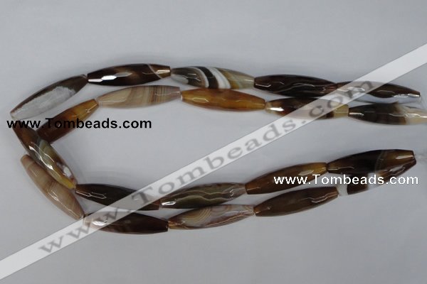 CAG1343 15.5 inches 10*38mm faceted rice line agate gemstone beads