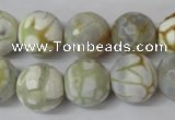 CAG1546 15.5 inches 14mm faceted round fire crackle agate beads
