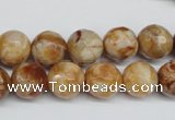 CAG1888 15.5 inches 12mm faceted round lemon crazy lace agate beads