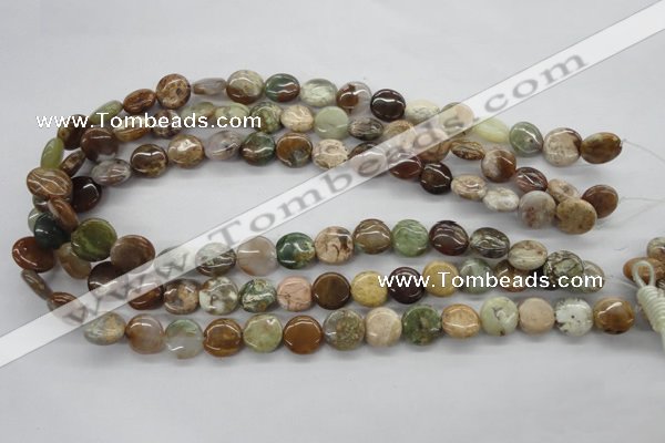 CAG1928 15.5 inches 12mm flat round green magic agate beads