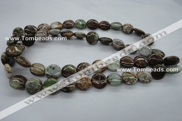 CAG1930 15.5 inches 16mm flat round green magic agate beads