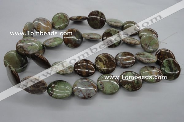 CAG1933 15.5 inches 25mm flat round green magic agate beads