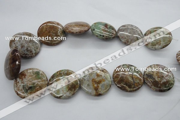 CAG1935 15.5 inches 35mm flat round green magic agate beads