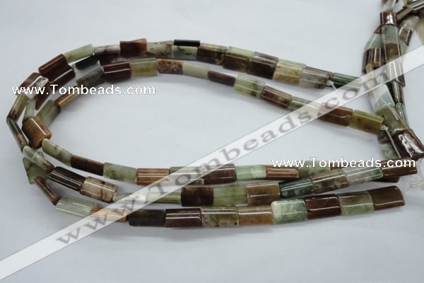 CAG1984 15.5 inches 10*15mm flat tube green magic agate beads