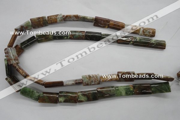 CAG1985 15.5 inches 12*20mm flat tube green magic agate beads