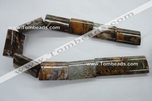 CAG1991 15.5 inches 25*35mm flat tube green magic agate beads