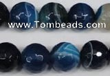 CAG2107 15.5 inches 14mm faceted round blue line agate beads