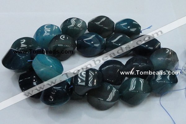 CAG222 15.5 inches 25*35mm twisted blue agate gemstone beads