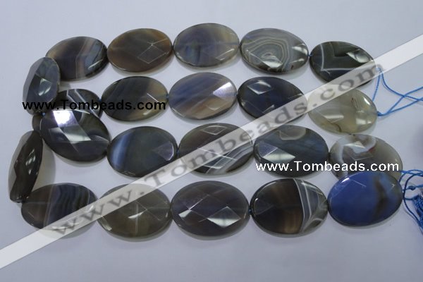 CAG2737 15.5 inches 25*35mm faceted oval grey line agate beads