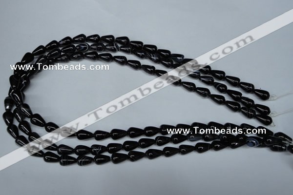 CAG2961 15.5 inches 6*10mm teardrop black line agate beads