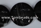 CAG2999 15.5 inches 30mm flat round black line agate beads