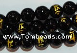 CAG3390 15.5 inches 10mm carved round black agate beads wholesale