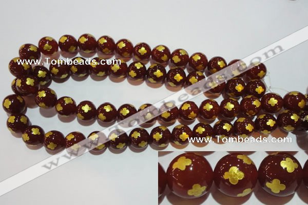 CAG3397 15.5 inches 14mm carved round red agate beads wholesale