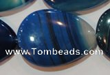 CAG3475 15.5 inches 30*40mm flat teardrop blue line agate beads
