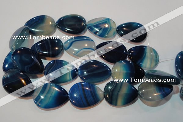 CAG3475 15.5 inches 30*40mm flat teardrop blue line agate beads