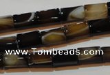 CAG3509 15.5 inches 7*12mm faceted column brown line agate beads